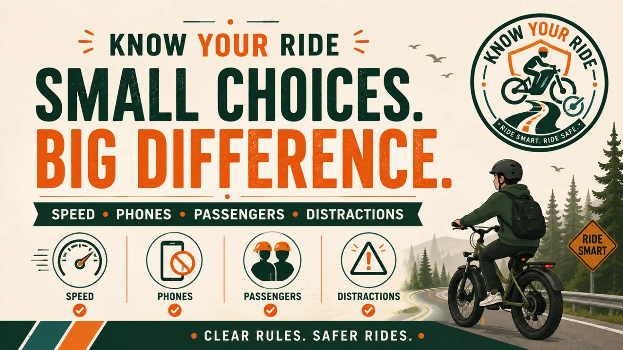 Know Your Ride artwork about speed, phones, passengers, and distractions.