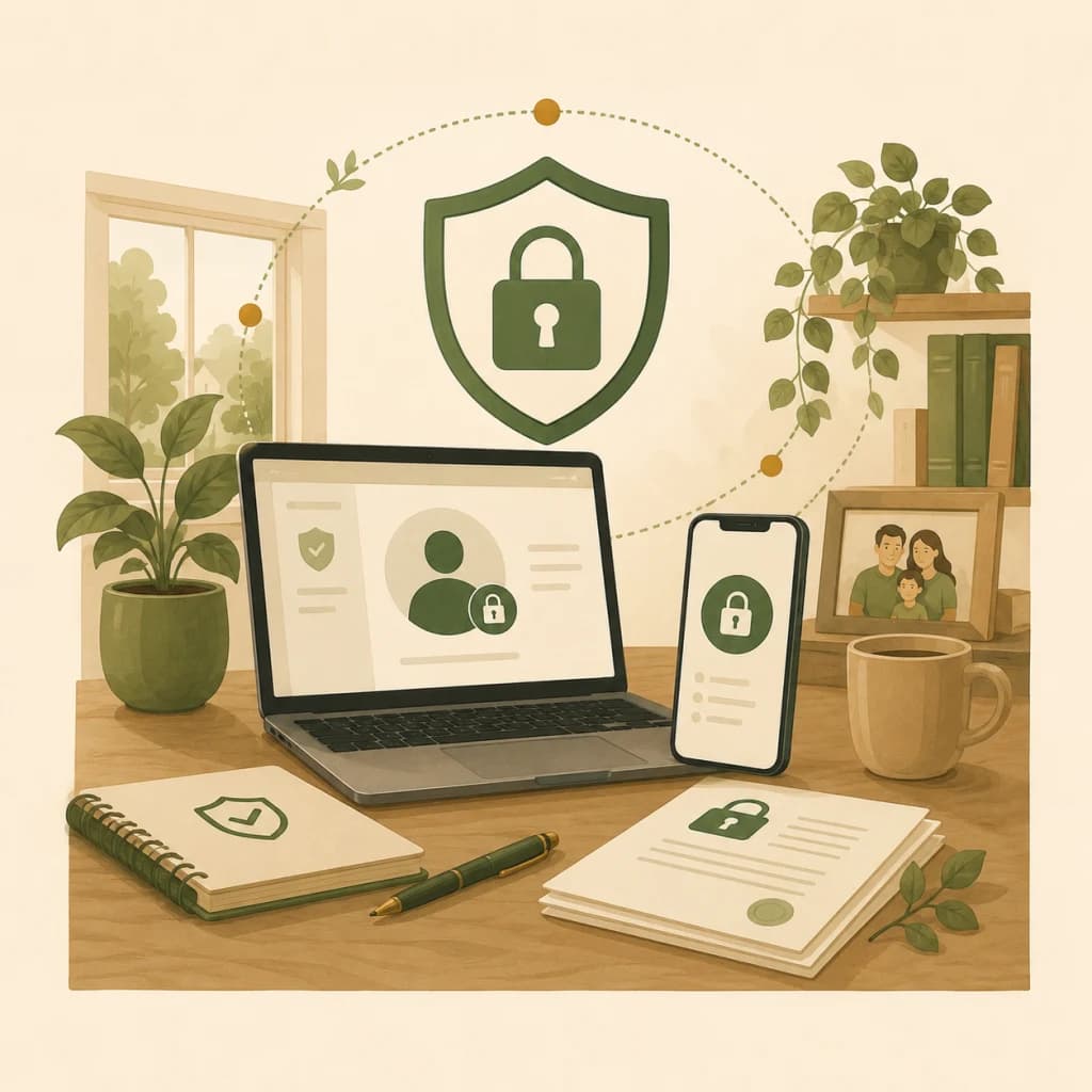 Illustration representing privacy, security, and responsible data practices across digital devices.