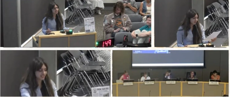 Photographs of Know Your Ride presenting youth-focused e-bike and e-moto safety at a City of Sammamish Council meeting.